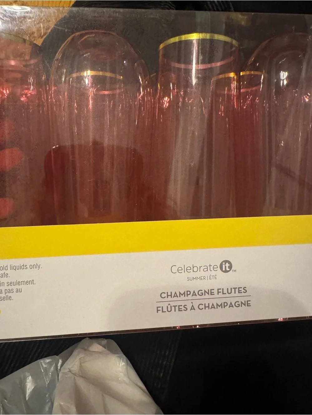 Celebrate It Rose Gold Plastic Champagne Flutes with Gold Rim - Set of 10